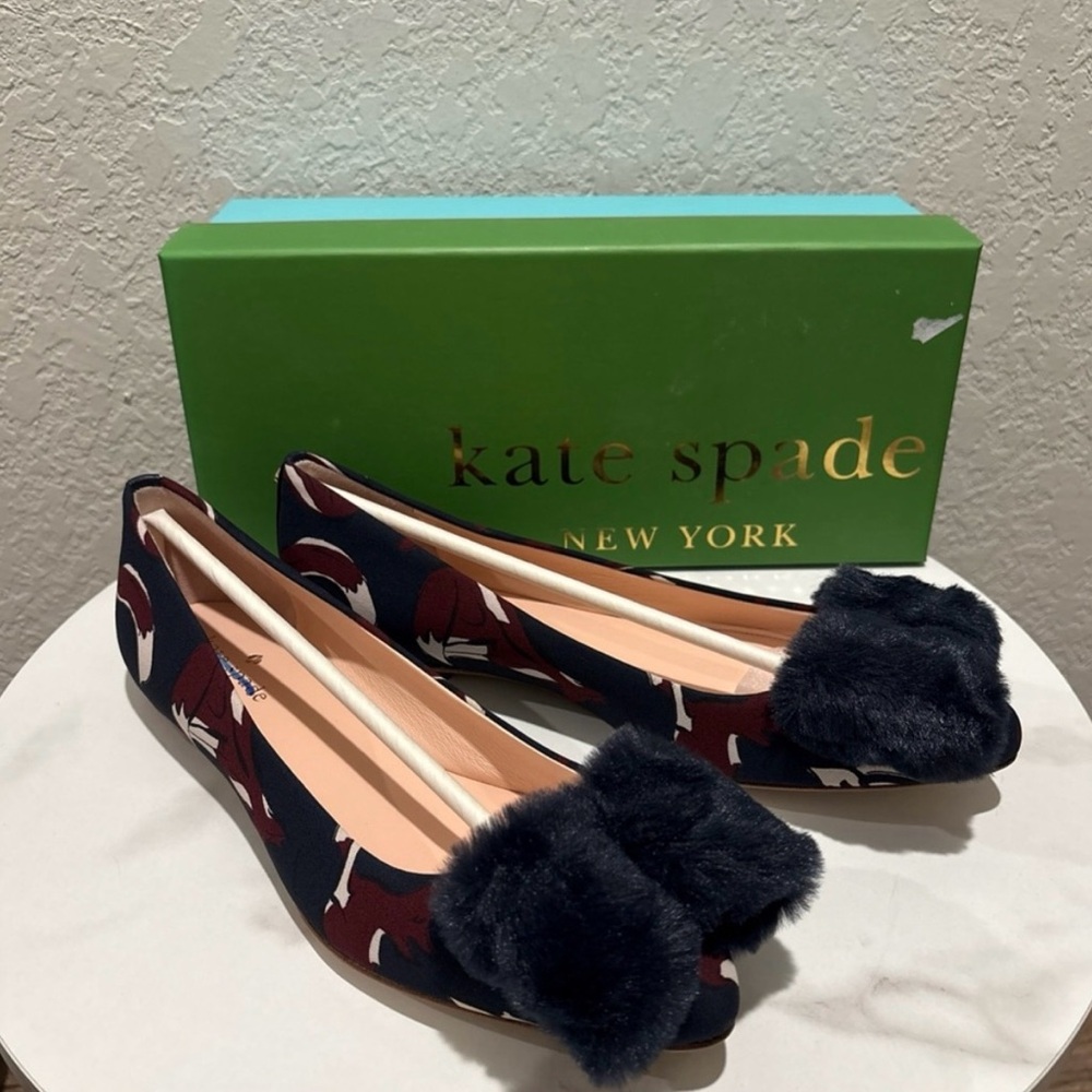 Kate Spade Women's Navy
Flats Shoes W/ Faux Fur Detail NWT